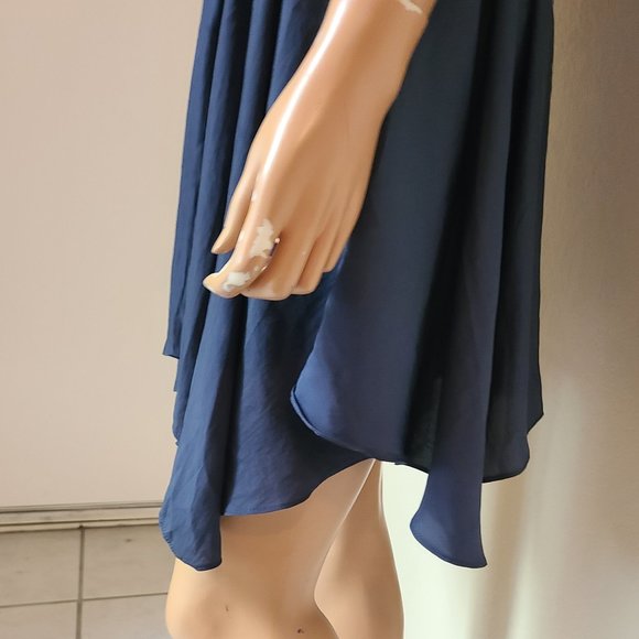 RAMY BROOK JESSICA SMOCKED OFF SHOULDER elastic waist navy blue mini dress sz L - Picture 7 of 10